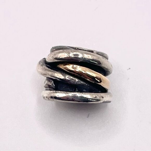 Pandora Retired Sterling Silver and 14K Gold Ring Cluster Bead 790153 - Picture 4 of 7